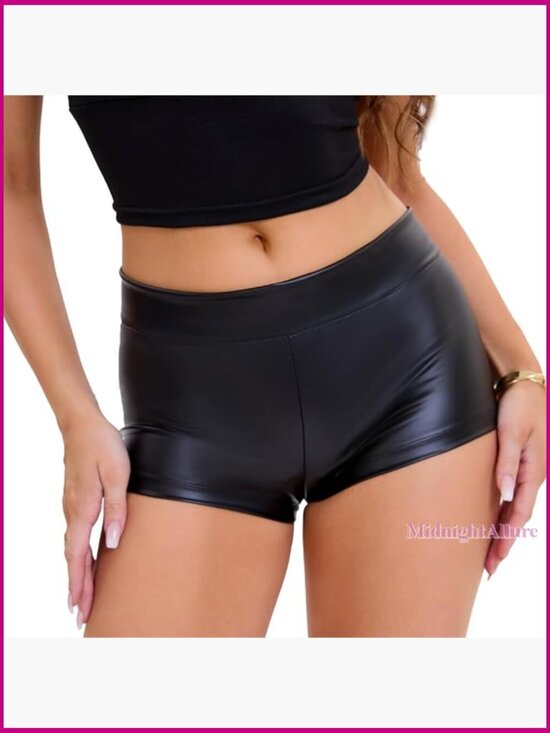 Pants - High Waist Faux Leather Shorts Stretchy Legging Style Zipper Closure